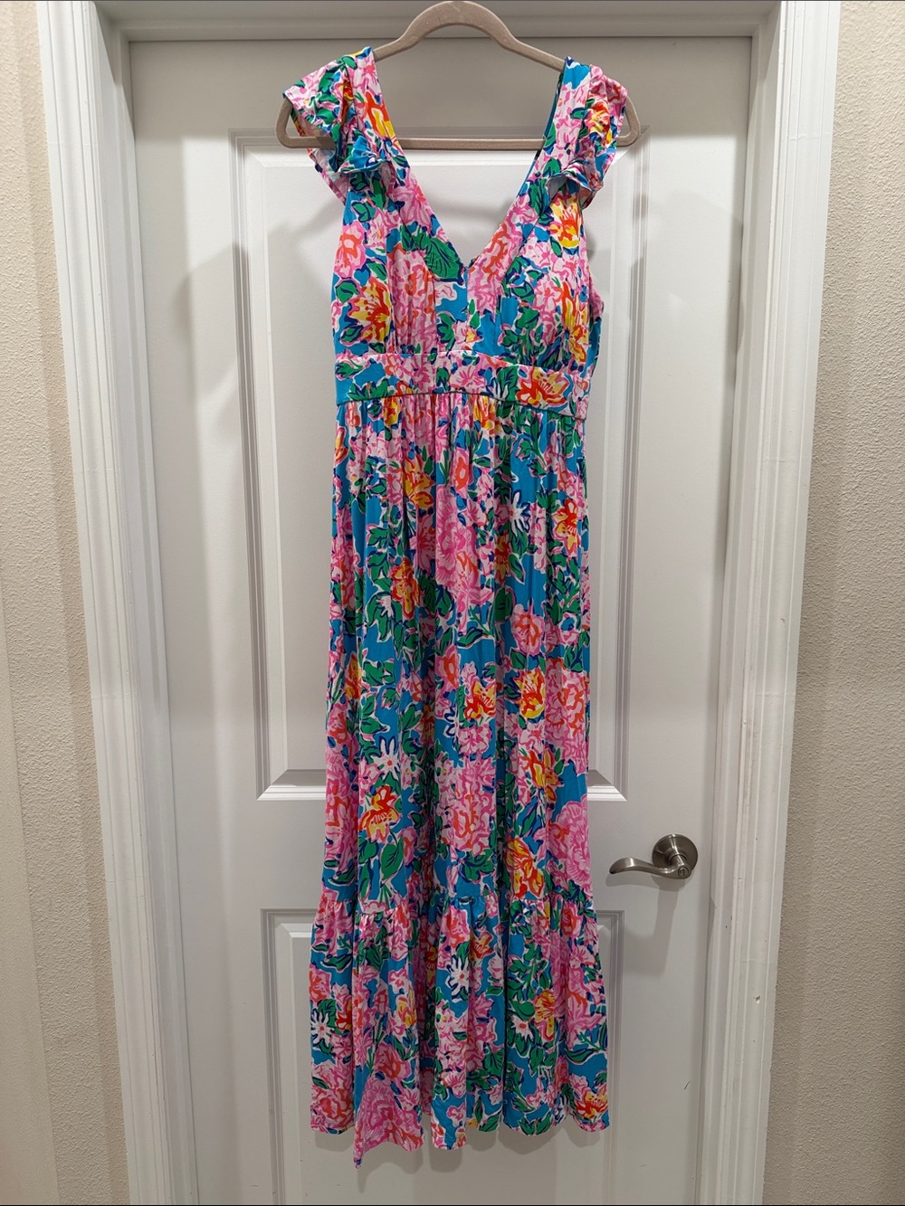 Lilly Pulitzer Vibrant Floral Maxi Dress - Blue & Pink - Size 10 - Picture 1 of 9